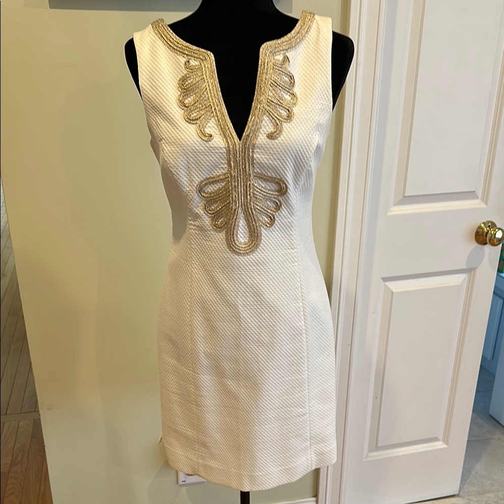 Lilly Pulitzer Cream and Gold Embellished Mini Dress